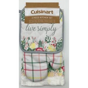 Cuisinart 3 Pc Kitchen Set Oven Mitt Pot Holder Dish Towel Floral NWT